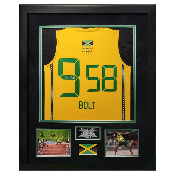 Usain Bolt Jamaica Autographed Track Singlet Framed 37x45 Beckett
