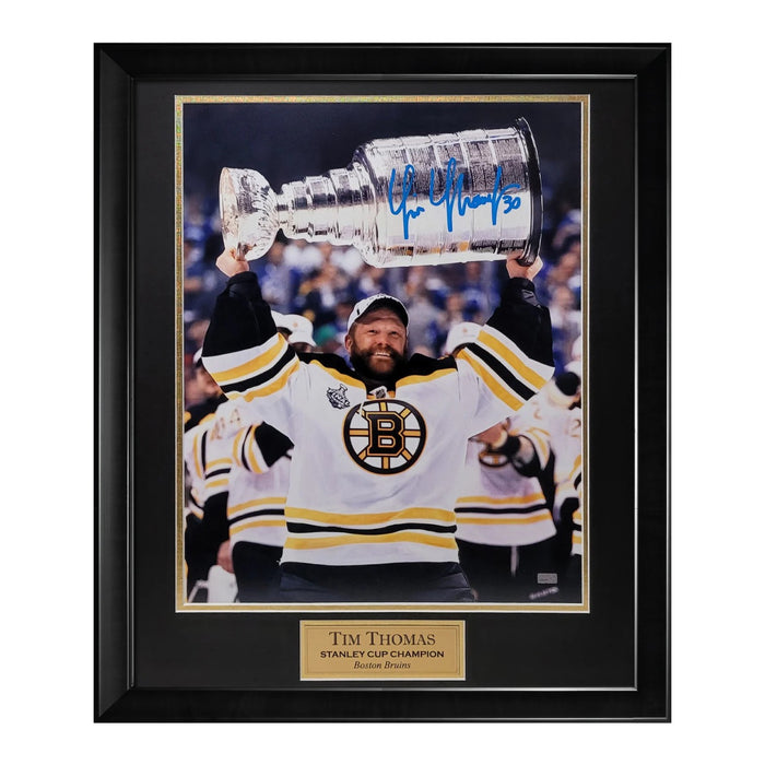 Tim Thomas Boston Bruins Autographed 16x20 Photo Framed to 23x27 NEP