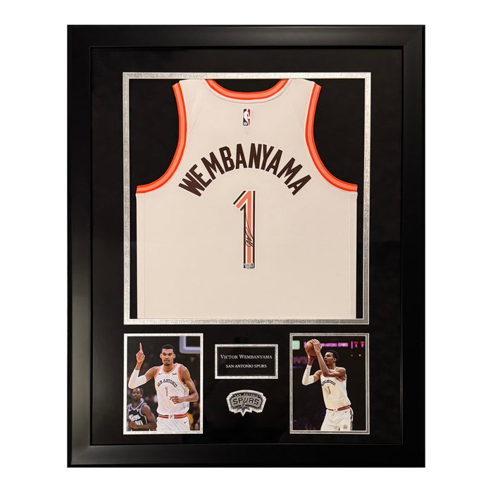 Victor Wembanyama San Antonio Spurs Autographed Nike City Edition Jersey Framed to 32x40 Fanatics
