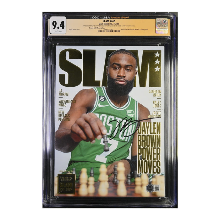 Jaylen Brown Boston Celtics Autographed Slam #242 Magazine Brown Gold Metal Edition #7/94 Jersey Number Graded CGC 9.4