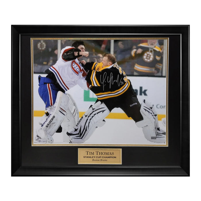 Tim Thomas Boston Bruins Autographed 16x20 Photo Framed to 23x27 NEP