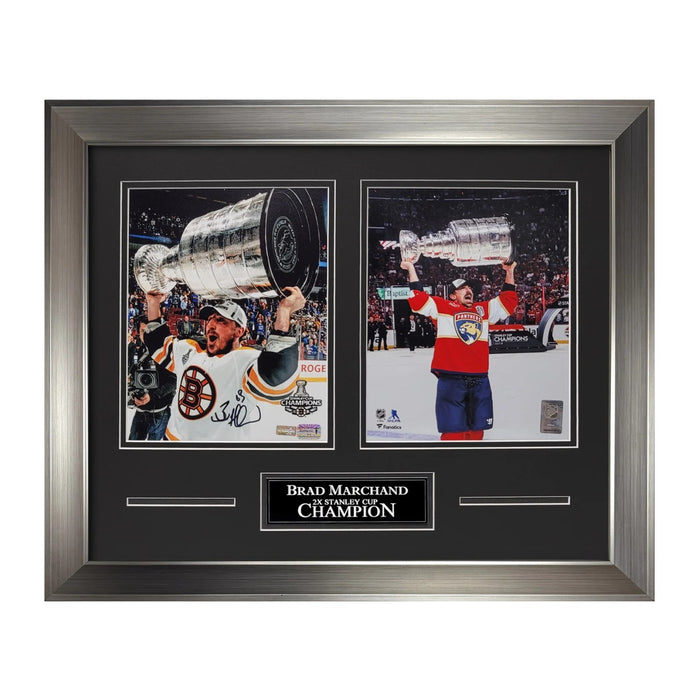 Brad Marchand Boston Bruins Autographed 8x10 Photo 2-Way Collage Framed To 16x20 NEP