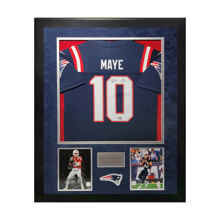 Drake Maye New England Patriots Autographed Jersey Framed to 32x40 Fanatics