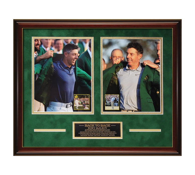Rory Mcilroy Unsigned Back To Back Masters Collage Framed To 16x20