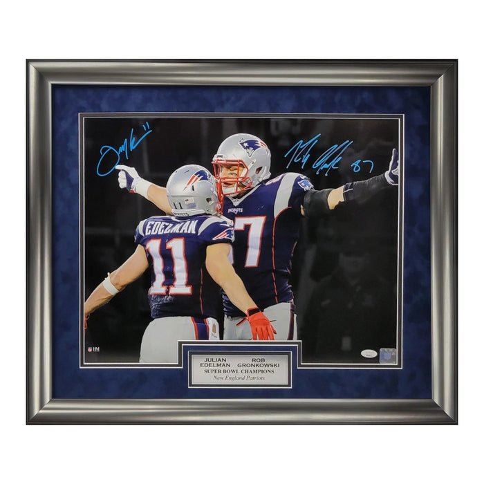 Rob Gronkowski & Julian Edelman New England Patriots Autographed 16x20 Photo Framed to 23x27 JSA