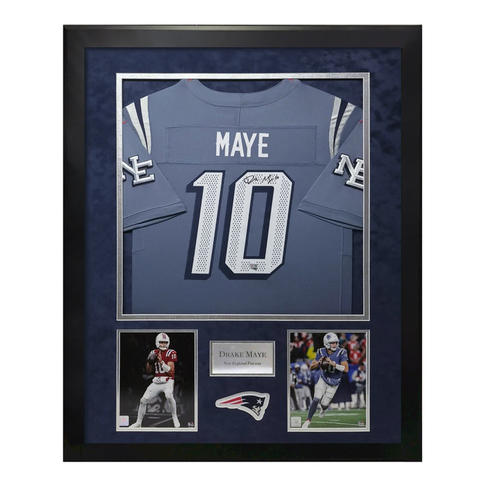 Drake Maye New England Patriots Autographed Rivalry Jersey Framed to 32x40 Fanatics