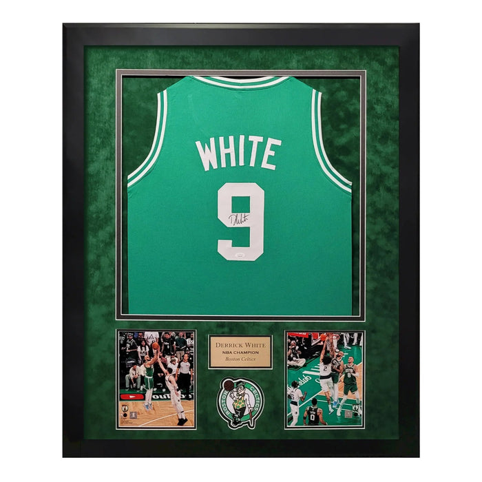 Derrick White Boston Celtics Autographed Jersey Framed to 32x40 JSA