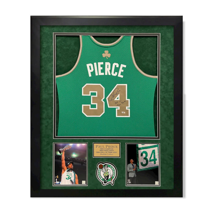 Paul Pierce Boston Celtics Autographed Jersey w/ Inscriptions Framed to 32x40 Fanatics