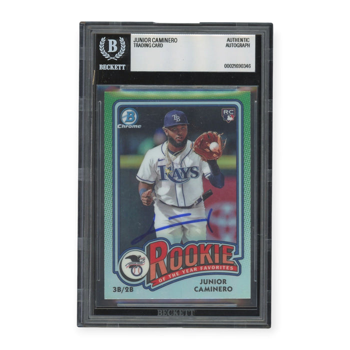 Junior Caminero Tampa Bay Rays Autographed 2024 Bowman Chrome Rookie Of the Year Favorites Rookie RC #ROY-8 BGS Authentic