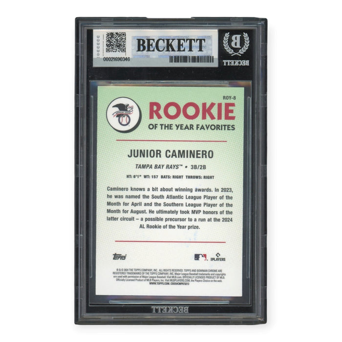 Junior Caminero Tampa Bay Rays Autographed 2024 Bowman Chrome Rookie Of the Year Favorites Rookie RC #ROY-8 BGS Authentic