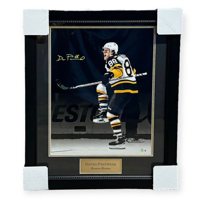 David Pastrnak Boston Bruins Autographed 16x20 Photo Framed to 20x24 NEP