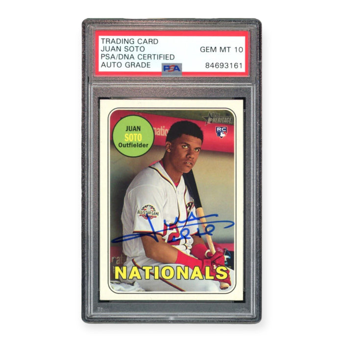 Juan Soto On Card Autographed 2018 Topps Heritage Rookie #502 PSA 10 Auto Grade