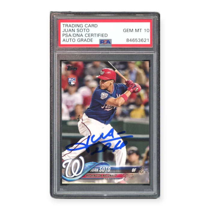 Juan Soto On Card Autographed 2018 Topps Rookie PSA 10 Auto Grade