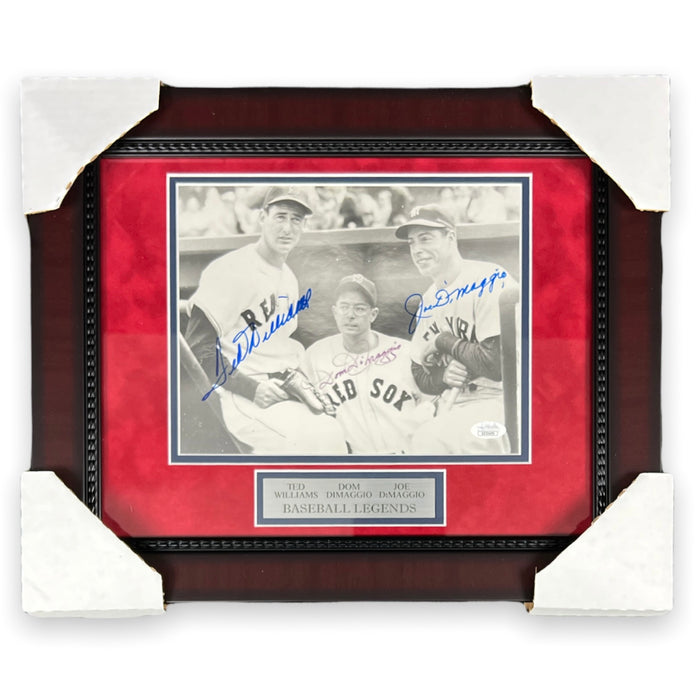 Ted Williams, Joe DiMaggio & Dom DiMaggio Autographed Photo Framed to 14x17 JSA