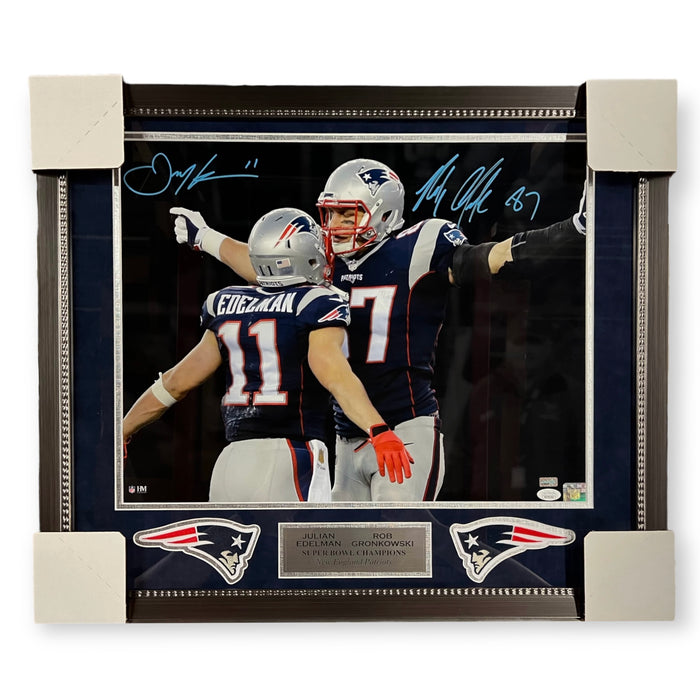 Rob Gronkowski & Julian Edelman New England Patriots Autographed 16x20 Photo Framed to 23x27 JSA