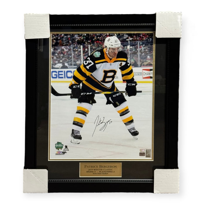 Patrice Bergeron Boston Bruins Autographed 16x20 Photo Framed to 23x27 NEP