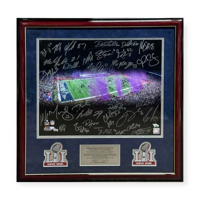 New England Patriots Super Bowl LI Team Autographed 16x20 Photo Framed To 23x27 Fanatics