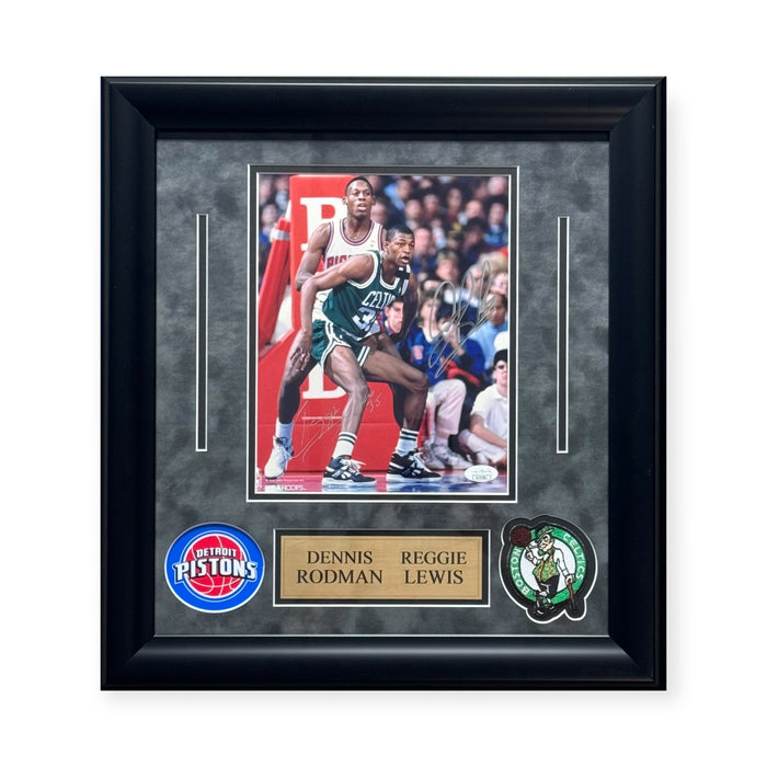 Dennis Rodman & Reggie Lewis Autographed 8x10 Photo Framed to 17x18 JSA