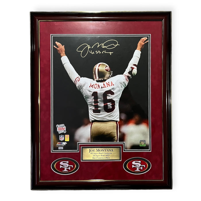 Joe Montana San Fransisco 49ers Autographed 16x20 Photo Framed to 23x27 w/ Inscription NEP