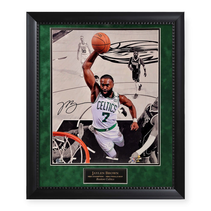 Jaylen Brown Boston Celtics Autographed 16x20 Photo Framed To 23x27 Beckett