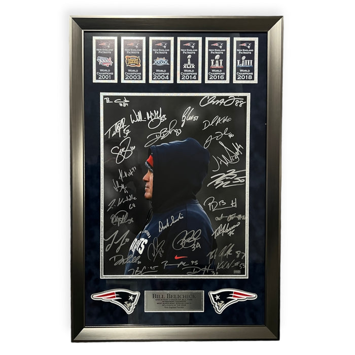 New England Patriots Photograph Collage w/ 28 Autographed Framed NEP