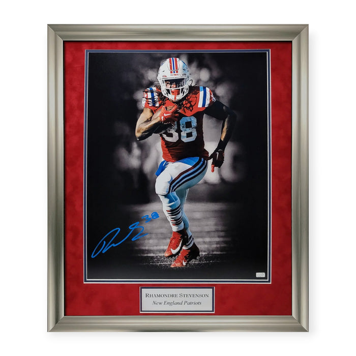 Rhamondre Stevenson New England Patriots Autographed 16x20 Photo Framed To 23x27 NEP
