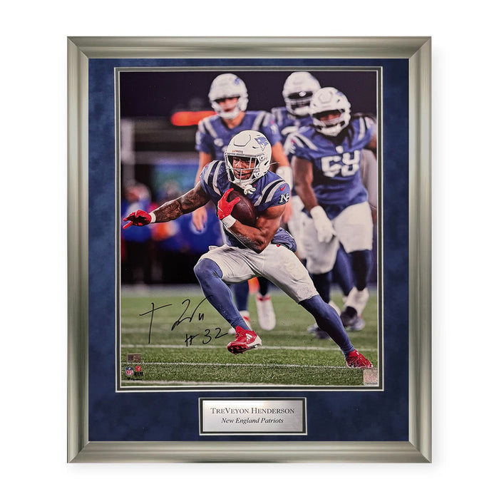 TreVeyon Henderson New England Patriots Autographed 16x20 Photo Framed to 23x27 NEP