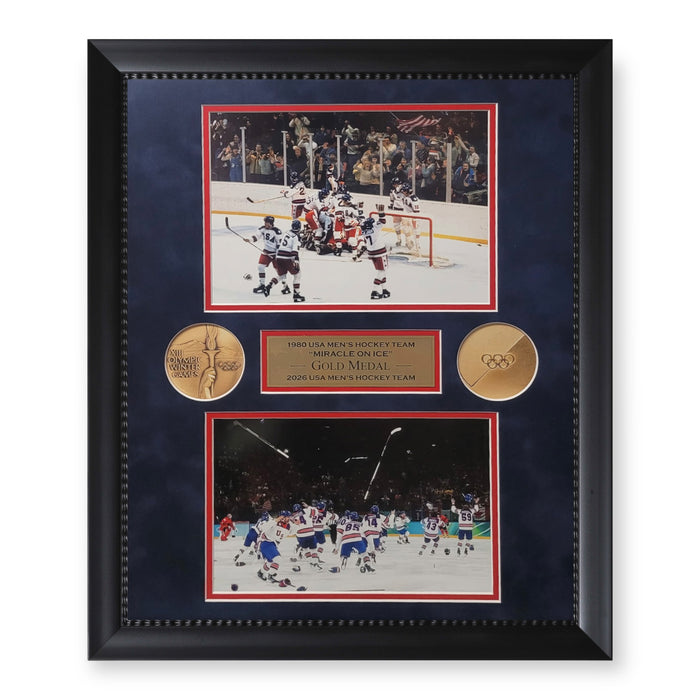 1980 & 2026 Olympic Men's USA Hockey Team Unsigned Photograph Collage Framed to 16x20