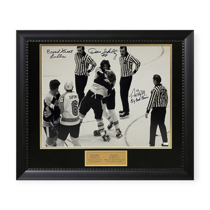 Terry O'Reilly & Dave Schultz Boston Bruins Autographed 16x20 Photo Framed to 23x27 w/ Inscriptions NEP