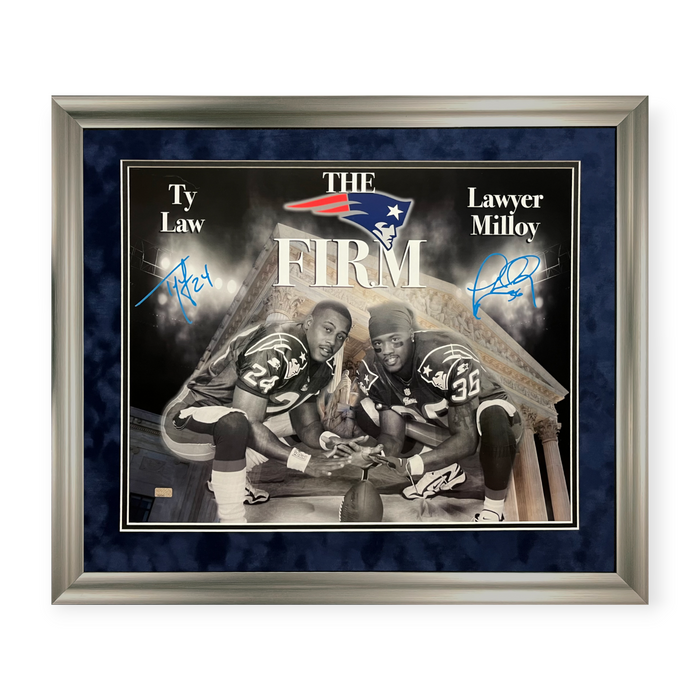 Ty Law & Lawyer Milloy Patriots Autographed 16x20 Photo Framed to 23x27 NEP