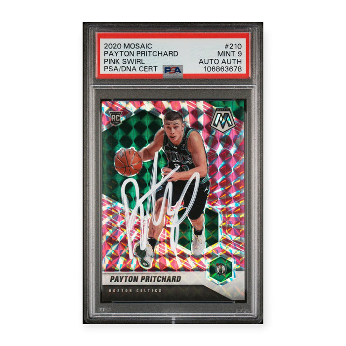 Payton Pritchard On Card Autographed 2020 Panini Mosaic Pink Swirl Rookie RC #10/11 PSA 9
