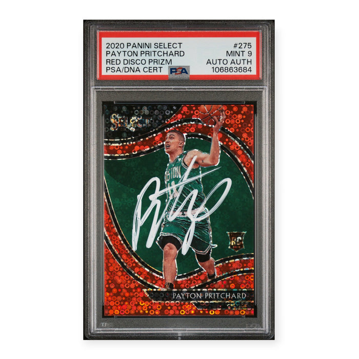 Payton Pritchard On Card Autographed 2020 Panini Select Red Disco Prizm Rookie RC #10/49 PSA 9