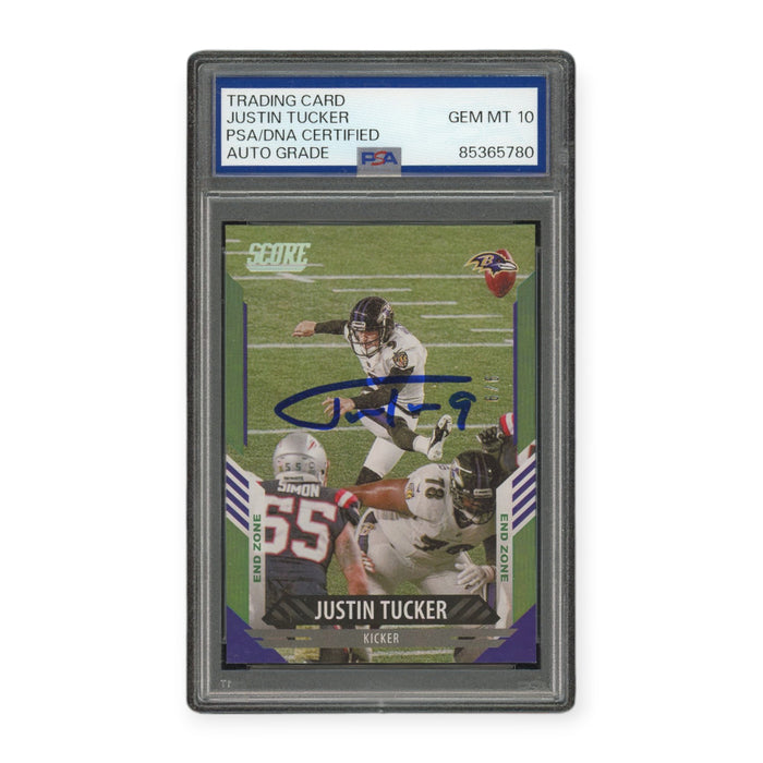 Justin Tucker On Card Autographed 2021 Panini Score #9/9 PSA 10 Auto Grade