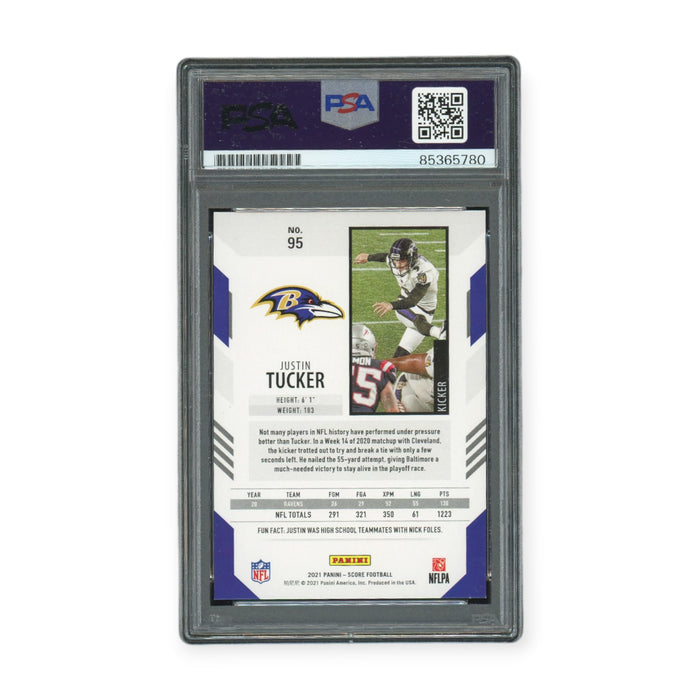 Justin Tucker On Card Autographed 2021 Panini Score #9/9 PSA 10 Auto Grade