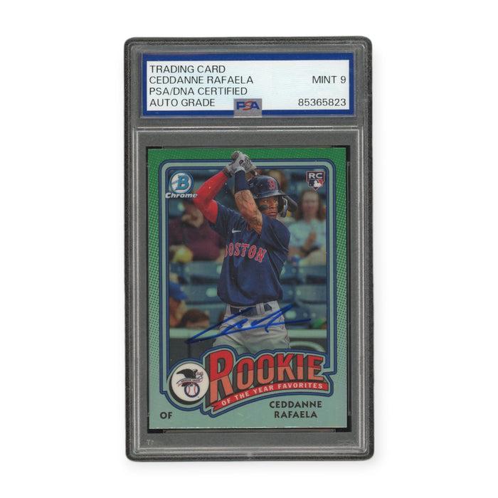 Ceddanne Rafaela On Card Autographed 2024 Topps Bowman Chrome Rookie Of The Year Favorites RC PSA 9 Auto Grade