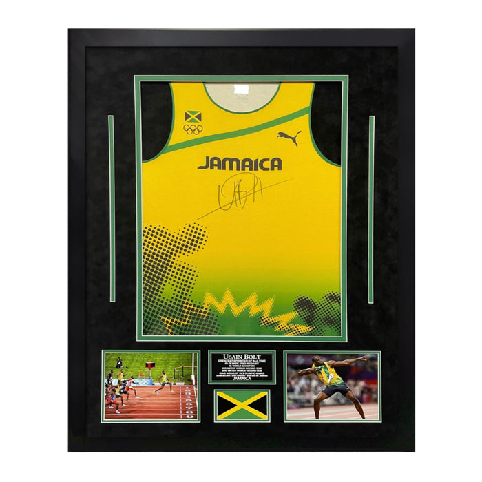 Usain Bolt Jamaica Autographed Track Singlet Framed 37x45 Beckett