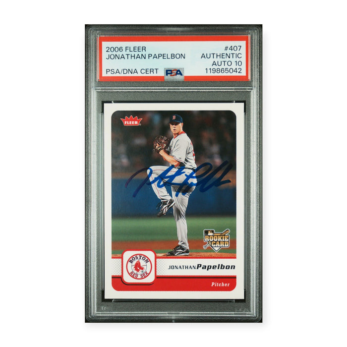 Jonathan Papelbon On Card Autographed 2006 Fleer #407 Rookie RC PSA 10 Auto Grade