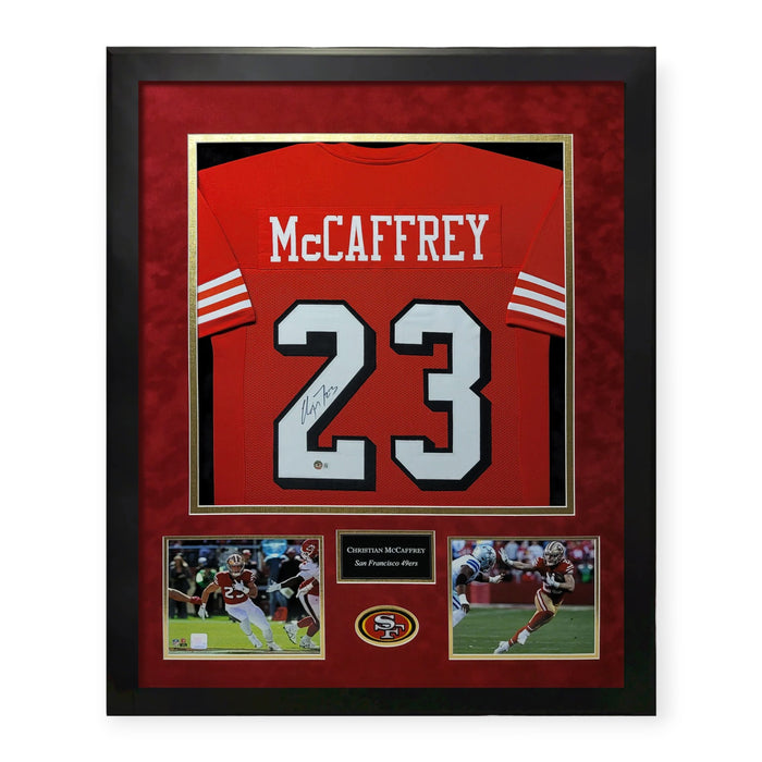 Christian McCaffrey San Francisco 49ers Autographed Jersey Framed to 23x27 Beckett