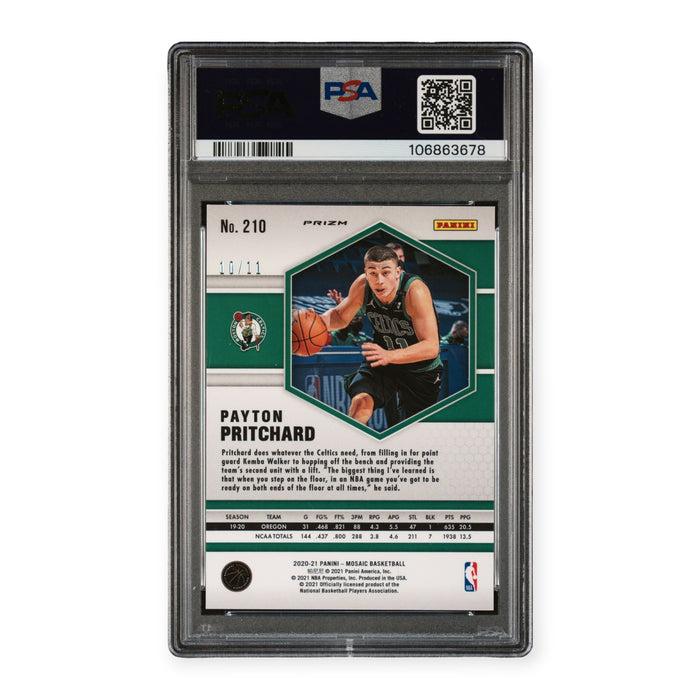 Payton Pritchard On Card Autographed 2020 Panini Mosaic Pink Swirl Rookie RC #10/11 PSA 9