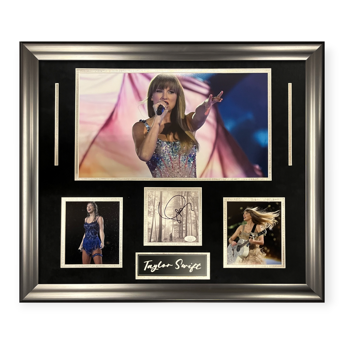 Taylor Swift Autographed Folklore Album Collage Framed to 23x27 JSA