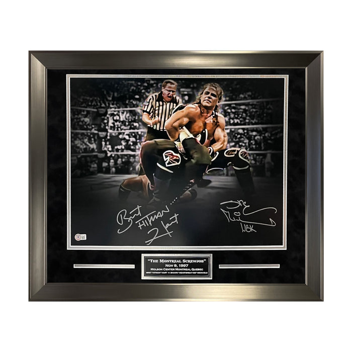 Shawn Michaels & Bret Hart Autographed 16x20 Photo Framed To 23x27 Beckett