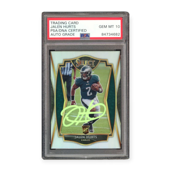 Jalen Hurts On Card 2020 Panini Select Premier Level Silver Rookie RC PSA 10 Auto Grade Gem Mint