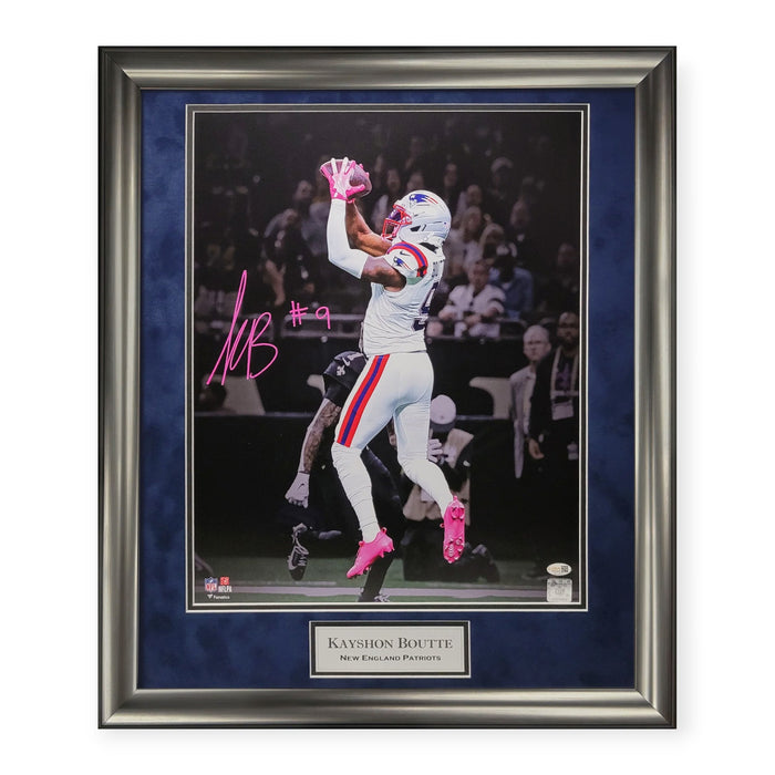 Kayshon Boutte New England Patriots Autographed 16x20 Photo Framed To 23x27 JSA