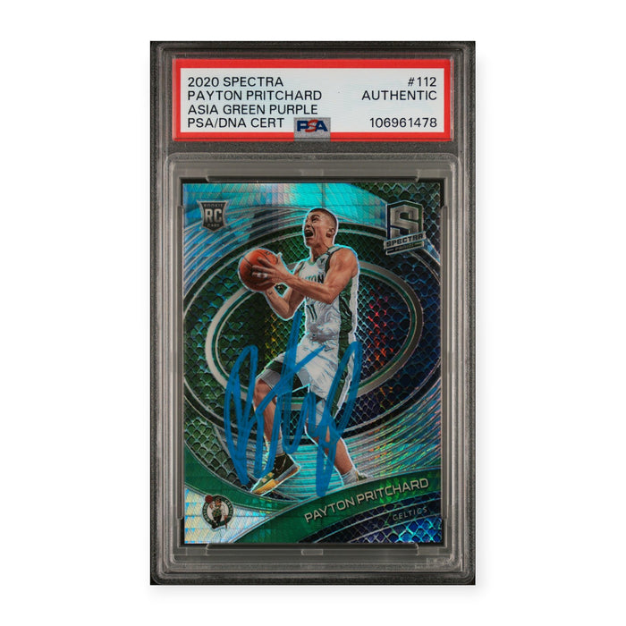 Payton Pritchard On Card Autographed 2020 Panini Spectra Asia Green Purple Rookie RC #14/25 PSA Authentic