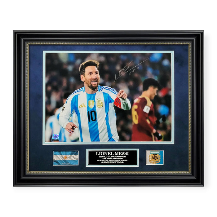 Lionel Messi Argentina Autographed Photo Framed To 18x22 Icons