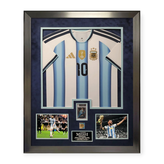 Lionel Messi Autographed Trading Card w/ Argentina Shirt Framed To 37x45 Beckett Auth Auto
