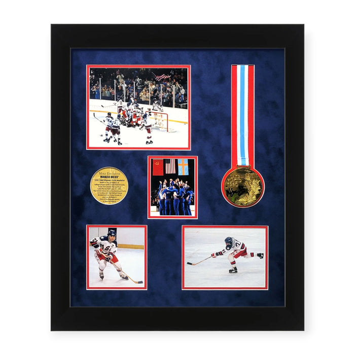 Mike Eruzione USA Hockey Autographed Replica Medal Collage Framed To 23x27 NEP