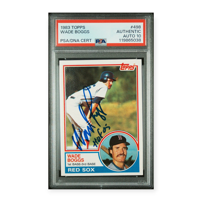 Wade Boggs On Card Autographed 1983 Topps w/ HOF 05 Inscription #498 Rookie RC PSA 10 Auto Grade