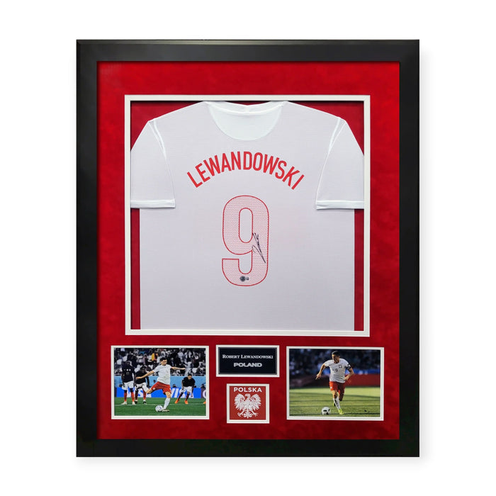 Robert Lewandowski Poland Autographed Shirt Framed To 32x40 Beckett