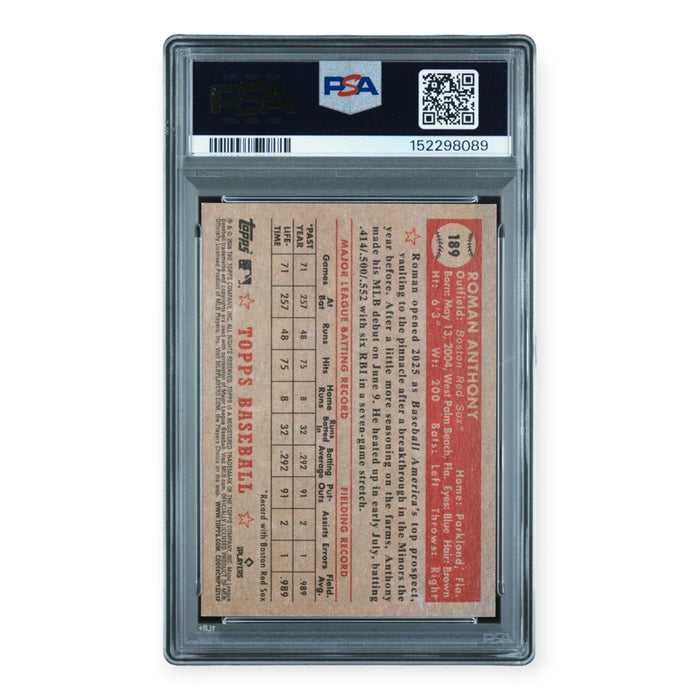 Roman Anthony Boston Red Sox 2026 Topps 1952 Topps Variation #189 SSP Rookie RC PSA 10 - POP 1